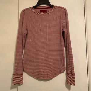Aerie Women Long Sleeve Striped Burgundy Crew Neck Top. Size Large